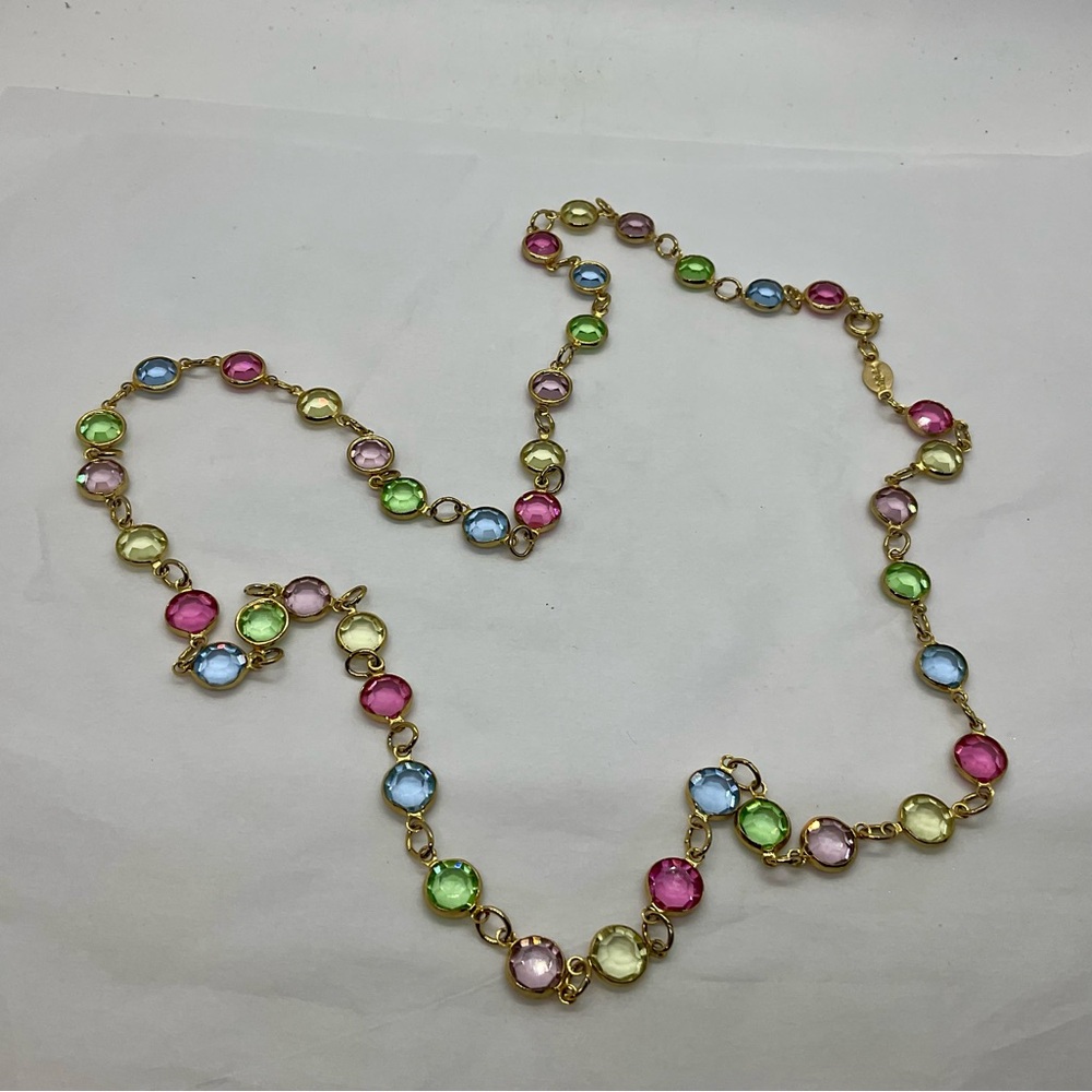 Austrian Crystal USA Tone Bezel Necklace, Multicolor Pastel Crystal 14 Inch